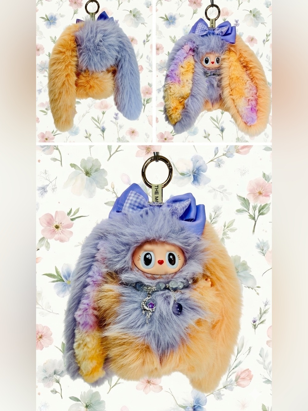 (18) Plush Bunny Keychain - Lavender & Peach Faux Fur